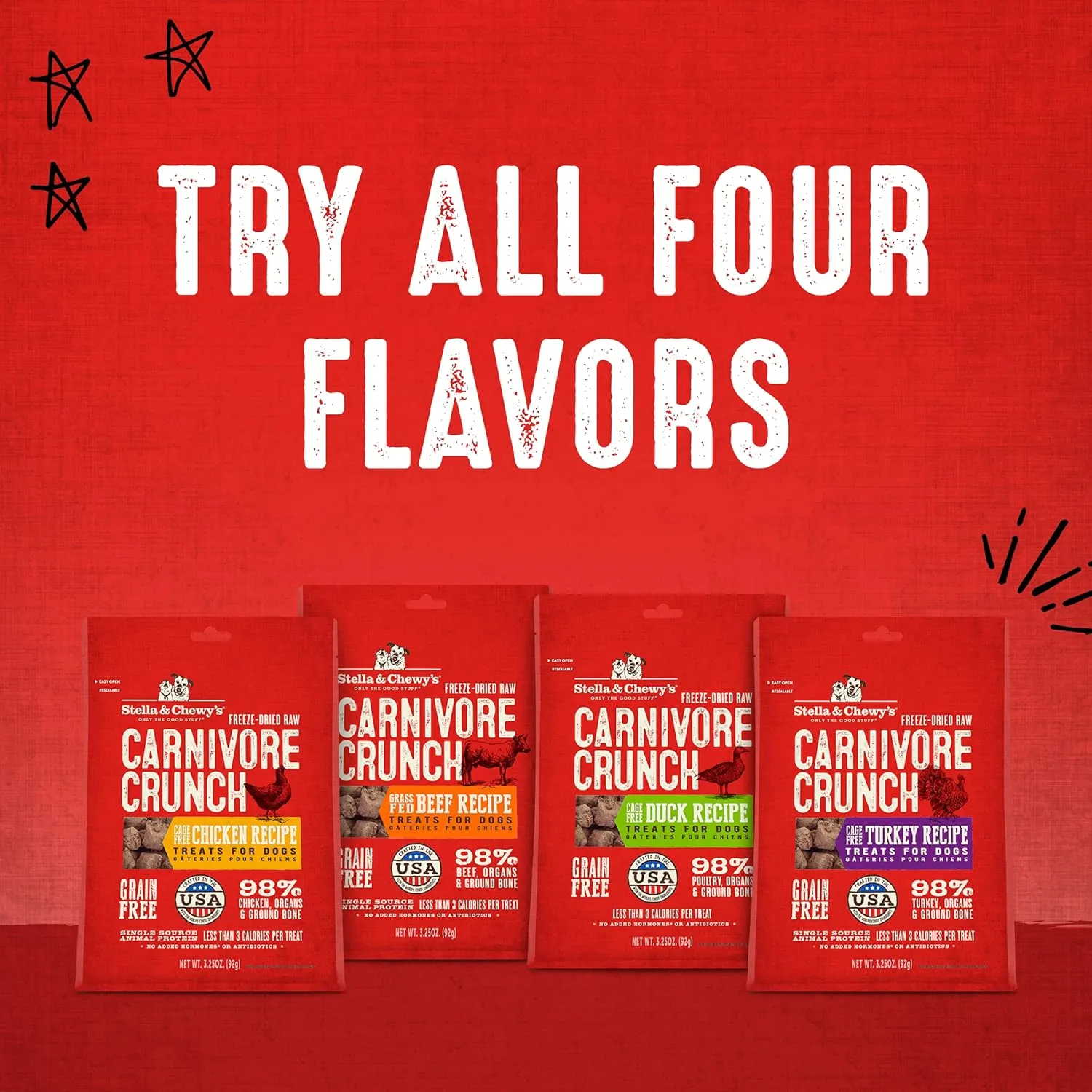 Stella & Chewy's Freeze-Dried Raw Carnivore Crunch Cage-Free Chicken Recipe Dog Treats  3.25 oz. Bag