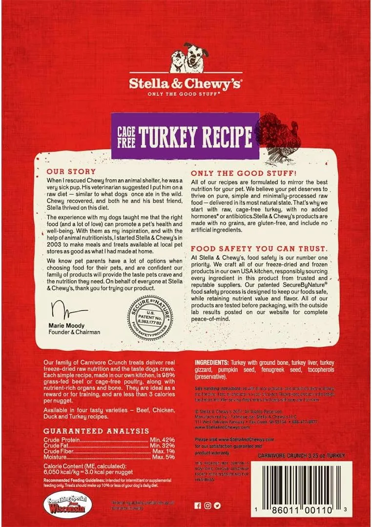 Stella & Chewy's Freeze-Dried Raw Carnivore Crunch Cage-Free Turkey Recipe Dog Treats  3.25 oz. Bag