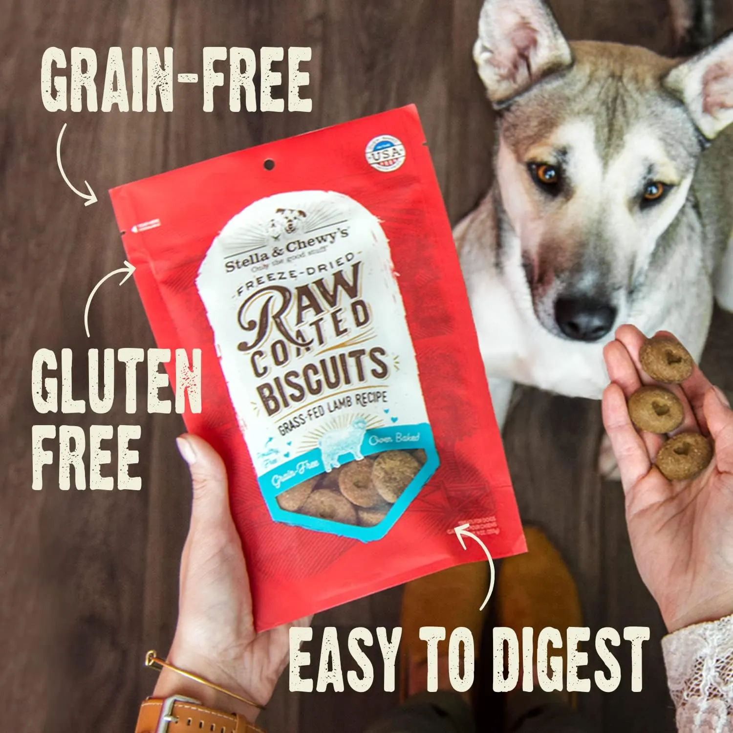 Stella & Chewy's Freeze-Dried Raw Coated Dog Biscuits  Grass-Fed Beef Recipe  Protein Rich, Grain Free Dog & Puppy Treat  Great Snack for Training & Rewarding  9 oz Bag