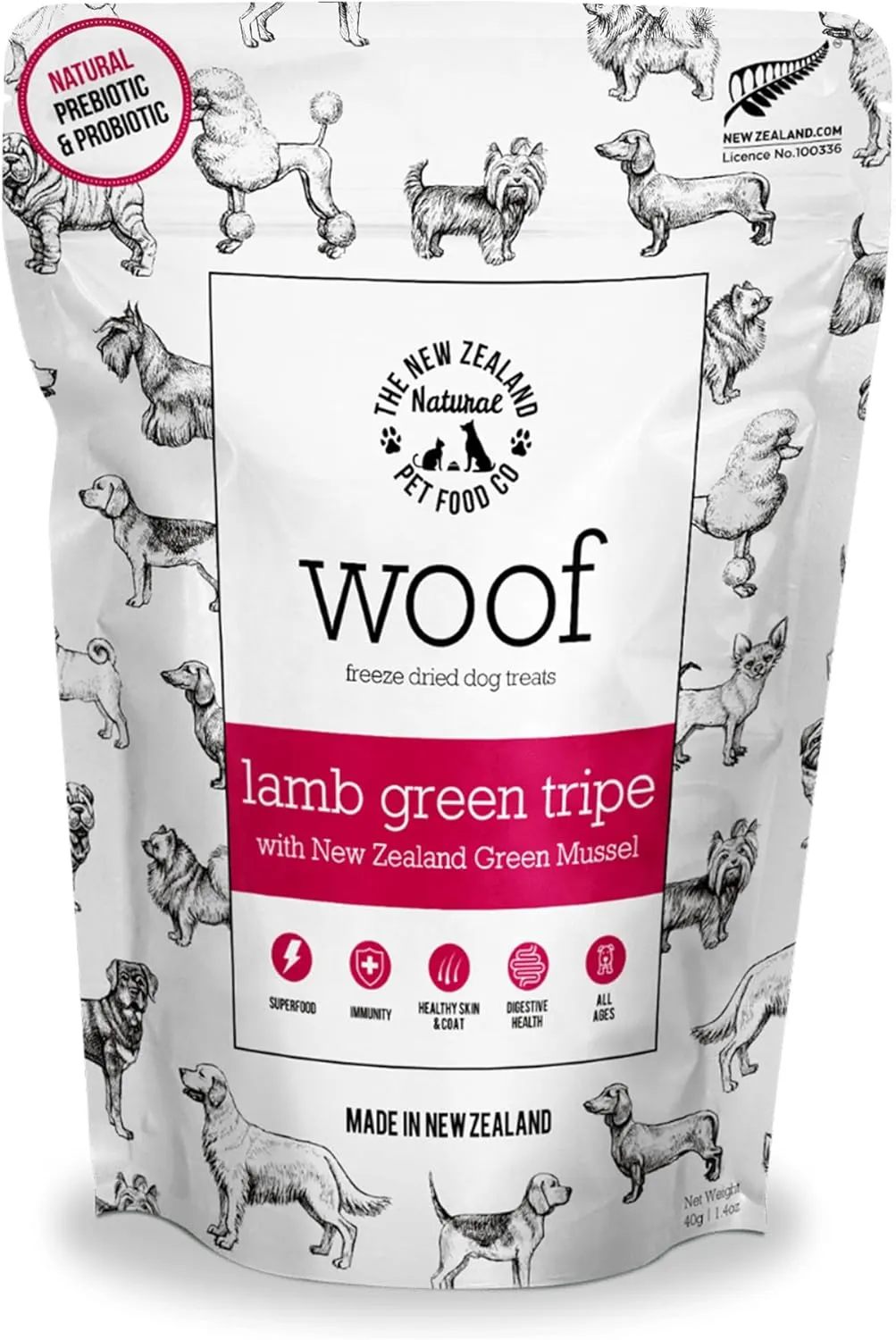 The New Zealand Natural Pet Food Co WOOF Freeze Dried Dog Treats - Lamb Green Tripe, High Protein, Large & Small Dog, Topper or Dog Treat - 1.4 oz