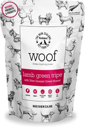 The New Zealand Natural Pet Food Co WOOF Freeze Dried Dog Treats - Lamb Green Tripe, High Protein, Large & Small Dog, Topper or Dog Treat - 1.4 oz