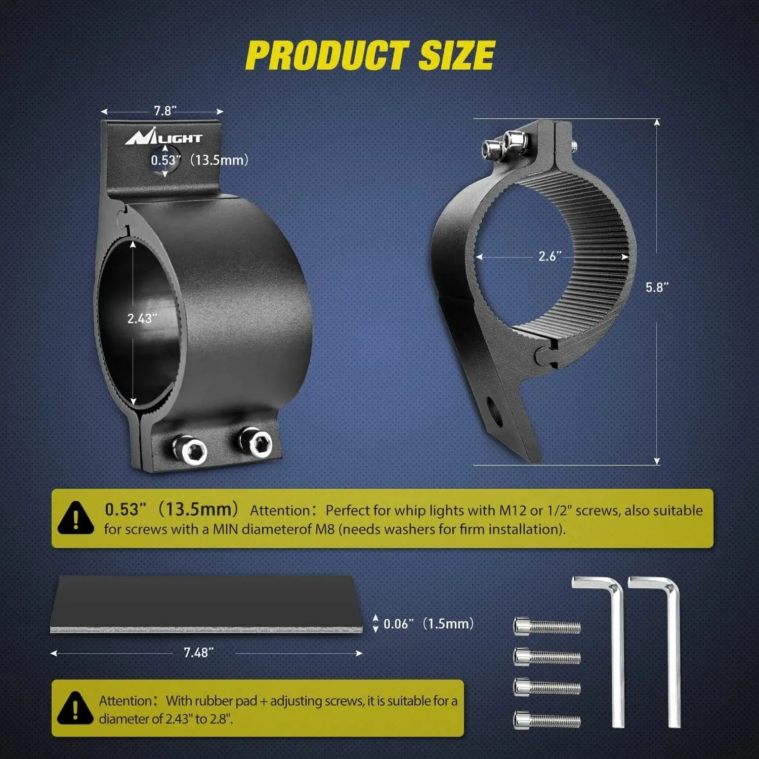 Tube Clamp Mount Bracket Kits Fit 2.43in-2.8in Round Bull Bar (Pair)