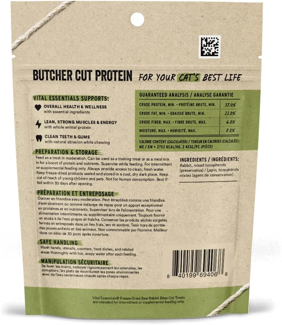 Vital Essentials Freeze Dried Raw Cat Treats, Rabbit Bites, 0.9 oz