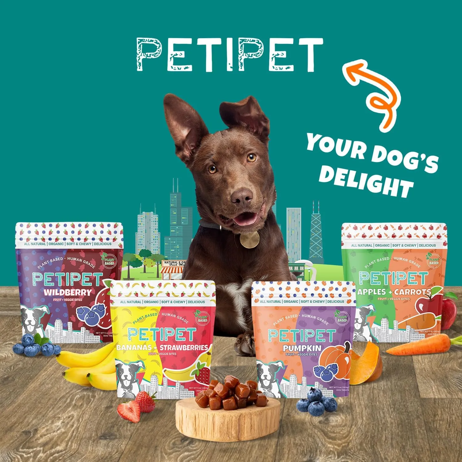 Wildberry Plant-Based Fruit Dog Treats - Strawberry, Apple, Blueberry Soft & Chewy Treats - Vegetarian, Vegan Dog Treats with Organic Ingredients - Low-Protein, Hypoallergenic, Gluten-Free