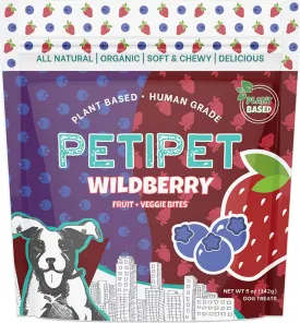 Wildberry Plant-Based Fruit Dog Treats - Strawberry, Apple, Blueberry Soft & Chewy Treats - Vegetarian, Vegan Dog Treats with Organic Ingredients - Low-Protein, Hypoallergenic, Gluten-Free