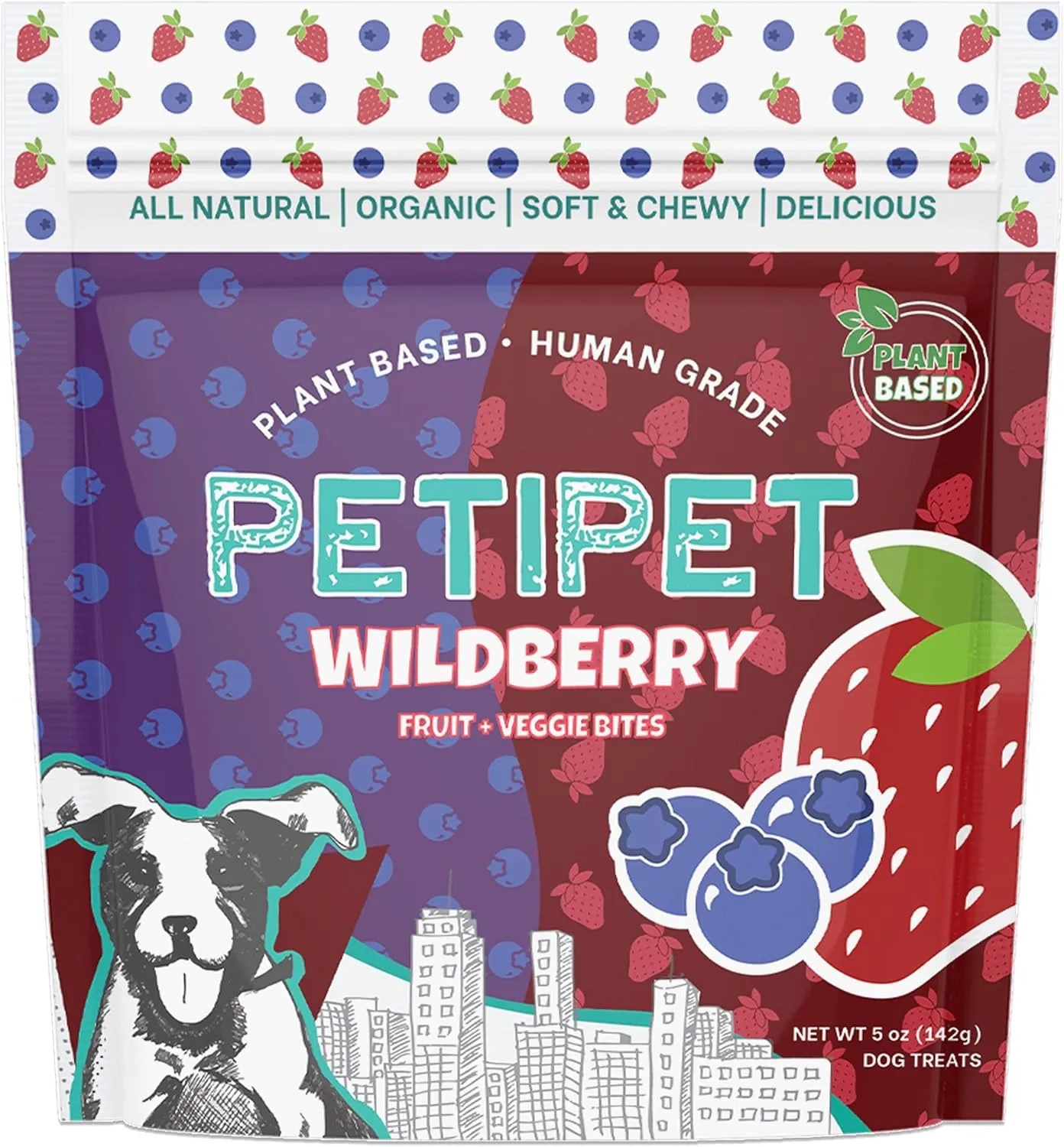 Wildberry Plant-Based Fruit Dog Treats - Strawberry, Apple, Blueberry Soft & Chewy Treats - Vegetarian, Vegan Dog Treats with Organic Ingredients - Low-Protein, Hypoallergenic, Gluten-Free